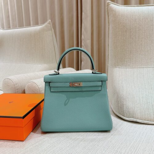 DR96 Factory Kelly Togo Leather Macaron Blue Silver Hardware 25cm Full Handmade
