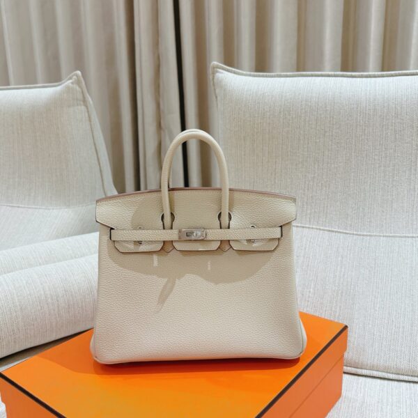 wsxc1785254091508_0 DR96 Factory Birkin Togo Leather Cream White Silver Hardware 25cm Full Handmade