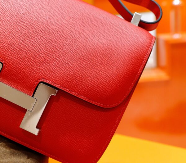 DR96 Factory Constance Epsom Leather Chinese Red Silver Hardware 24cm Full Handmade
